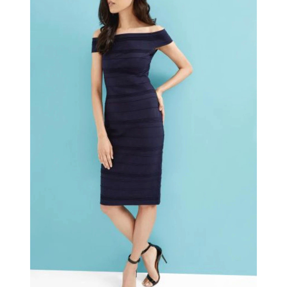 Ted Baker Dress Womens 3 Navy Bandage Bodycon‎ Off Shoulder Party Cocktail